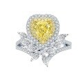 wholesale Metal, Heart-shaped Imported Fancy Color Diamond High Carbon Diamond One Carat Heart-shaped Yellow Diamond Luxury Elegant European and American Ring-0-4