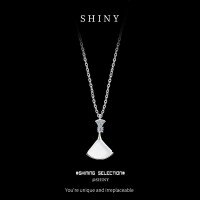 S925 Silver Pendant Necklace with Natural Chalcedony Fan Design-S925 Sterling Silver + Chalcedony  925 Silver