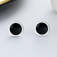 wholesale S925 Sterling Silver Minimalist Black Round Stud Earrings, Korean Style Compact and Versatile Trendy Unisex Ear Accessories-083FR/approx. 1.5g/pair 925 silver