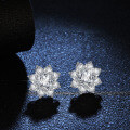 S925 Silver Sunflower Stud Earrings with Cushion Square Pyramid Wedding Moissanite-0-1