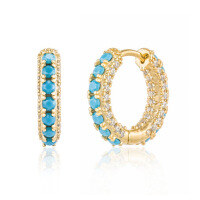 wholesale Metal Circle Ear Cuff With Micro-set Zirconia, Multi-zircon, And Ultra-sparkly Ins Trend-Gold-9mm turquoise