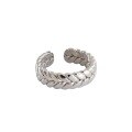 wholesale S925 Sterling Silver Korean-style Personalized Diamond Pattern Silver Ring, INS Niche Designer Open-Ended Twist Ring for Women-0-4