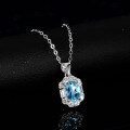 Sterling Silver Natural Blue Topaz Moissanite Necklace Pendant, 1ct, Emerald Cut-0-1