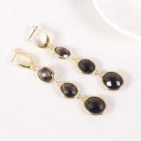 wholesale S925 Sterling Silver Inlaid with Natural Amethyst and Smoky Quartz Gemstone Long Drop Earrings New Style-Natural smoky quartz earrings