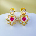 wholesale S925 Silver Daily Simple 4*4mm Simulated Ruby Heart Stud Earrings for Women, Fresh Style-0-5
