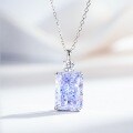 S925 Silver Aquamarine Necklace, 10X14 Emerald Cut Ice Flower Pendant Wholesale-0-1