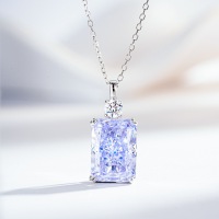S925 Silver Aquamarine Necklace, 10X14 Emerald Cut Ice Flower Pendant Wholesale-Lavender Purple - XL 155  925 Silver