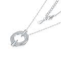 wholesale S925 Sterling Silver New Amazon European and American Zircon Necklace for Women, Pure Silver Double Hoop Circular Pendant, Versatile High-End Feel-0-4