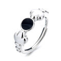 wholesale S925 Sterling Silver Korean-style Cute Cat Paw Resin Pattern Niche Design Couple's Open Ring-0-4