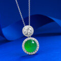 wholesale S925 silver new necklace with emerald green imperial green round cabochon pendant and green chalcedony, available for live broadcast drop shipping-0-1