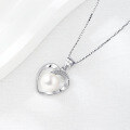 wholesale 925 Sterling Silver Heart Pearl Necklace for Women with Inlaid Diamond Shell Pearl Pendant, Small and Exquisite, Luxurious and Versatile Collarbone Chain Birthday Gift-0-3