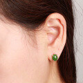 wholesale 925 Sterling Silver Claw-Set Hetian Jade Earrings for Women with Certificate, Fashionable Cabochon Jasper Stud Earrings, Minimalist Sterling Silver Earrings-0-2
