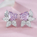wholesale 925 Silver Jewelry Bezel-Set Fancy Color Diamond Pink Diamond 8*8 Heart Stud Earrings Light Luxury Elegant Earrings for Women-0-2