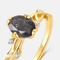wholesale S925 Sterling Silver Gold-Plated Fashion Minimalist Geometric Black Hair Crystal Ring for Women Vintage Style Branch Ring Wholesale from Manufacturer-0-3