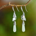 wholesale Pure silver natural Hetian jade earrings with certificate, new Chinese retro palace-style enamel butterfly gemstone earrings-0-2