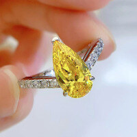 wholesale Silver Wedding Ring for Women, 7*13 Teardrop Pear-Shaped High Carbon Diamond, Simulation Diamond Ring, Late-Tongue-Inspired Style-Golden Yellow>No. 5