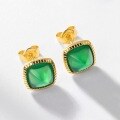 wholesale S925 Sterling Silver Geometric Green Agate Sugar Loaf Stud Earrings, Korean Style Minimalist Daily Wear Wholesale-0-2