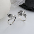 wholesale S925 Sterling Silver Aged Ring with Lotus, Carp, Coin, and "Year After Year of Abundance" Design in Ethnic Retro Style for Index Finger-0-0