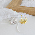 wholesale S925 Sterling Silver Gold-Plated Korean Style Geometric Smooth Square Adjustable Open Ring for Women-0-1