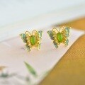 wholesale Gold-plated 925 silver with certificate new Chinese-style palace earrings cloisonné enamel butterfly inlaid with Hetian jade ear studs-0-2