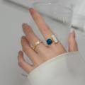 wholesale S925 silver multi-color drip glaze ring geometric asymmetric niche haze blue dual-tone jewelry R00131-0-1