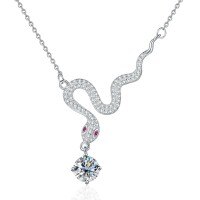 925 Sterling Silver 1ct Moissanite Snake Pendant Necklace, Cross-border New-1-carat white moissanite