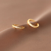 wholesale S925 silver ear clip, ear cartilage clip with rhinestone, round earring, Korean-style ear screw, ear stud M01689-S925 silver pair