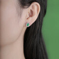 wholesale S925 silver rhodium-plated cultivated emerald stud earrings with diamond accents for wedding, proposal, anniversary gifts, drop shipping-0-1