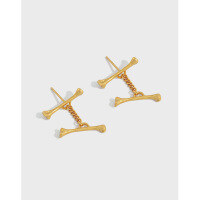 wholesale S925 Sterling Silver Korean Version INS Niche Design Minimalist Versatile Double-Layer Bone Chain Textured Stud Earrings for Women-18K gold [with rubber earplugs] &gt; 925 silver