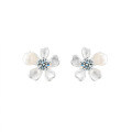 Sterling Silver Moissanite Pearl Earrings with Petal Design-0-3