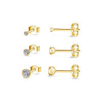 wholesale S925 Sterling Silver Set Of 3 Ins-style Mini Stud Earrings With Inlaid Zircons,-Gold