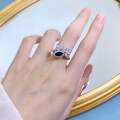wholesale S925 Sterling Silver New Oval 4*8mm Blue Sapphire Ring for Women,Ins Style-0-2