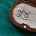 Sterling Silver Moissanite Bow Bell Stud Earrings-0-2