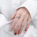 wholesale S925 Sterling Silver Korean-style Minimalist Design Wave Edge Plain Wide Ring with Side Diamonds and Open Adjustable Feature for Women-0-3
