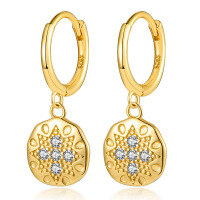 wholesale S925 Sterling Silver Micro-Paved Zircon Round Plate Cross Earrings Geometric Fashion Minimalist Niche Design Hoop Ear Clips-Gold 925 silver