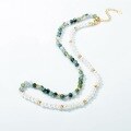 wholesale Summer New Style Metal Natural Moss Agate Beaded Collarbone Chain National Tide Shell Pearl Necklace New Chinese Style Necklace Wholesale-0-1