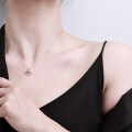 Sterling Silver Moissanite Inlaid Fan-Shaped Leaf Pendant Necklace-0-2