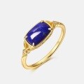 wholesale 925 Silver Minimalist Geometric Natural Lapis Lazuli Ring, Vintage Style Elegant Temperament, Niche Hand Accessory Wholesale-0-2