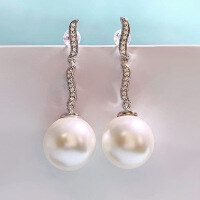 wholesale S925 Silver Zhuo Zhifan Jewelry Trendy Exquisite Inlaid 14mm Pearl Bead Earrings, European and American Fashion Earrings-E201 Pearl Earrings 925 Silver