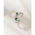wholesale 925 Sterling Silver Bamboo Knot Pearl Ring for Women, Elegant and Sophisticated Open Adjustable Index Finger or Pinky Ring, Unique Small Design Ring-0-2