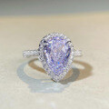 wholesale S925 Sterling Silver Pear-Shaped Ring Lavender Purple High Carbon Diamond Gemstone Engagement Ring-0-1