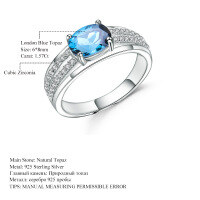 wholesale S925 Silver Natural Topaz Ring Fashion Minimalist Light Luxury with 16 Carat Natural Blue Gemstone-Natural London Aquamarine US Size 6