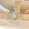 wholesale S925 Sterling Silver Large Moissanite Side-Diamond Heart Necklace Fashion High-End Collarbone Chain Pendant-0-1