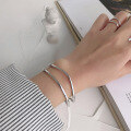 wholesale S925 Sterling Silver Korean Version Minimalist Silver Bracelet Fashion INS Double-Layer Line Smooth Surface Hollow Open-End Bangle-0-3