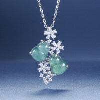 S925 Silver Inlaid Natural Hazardous Material Blue Water Jade Gourd Pendant-Inlaid with blue-green jadeite  925 silver
