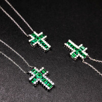 wholesale S925 Sterling Silver Red Elk Whole Body Cross Pendant Necklace, Minimalist Style, Emerald Green, Versatile for Daily Wear-BX0299-White Gold 925 Silver