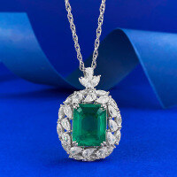 wholesale S925 Silver New Style Simulated Emerald 12*15mm Pendant for Women, the Joy of a Rich Lady, Hot Sale on Douyin-N230 Emerald Pendant [Free Twist] &gt;925 Silver