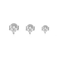 wholesale S925 Sterling Silver Small Flower Stud Earrings, Cross-border Fashion Hot Selling, Simple And Versatile Ins Style Pure Silver Earring Set-Platinum (set of 3)  925 silver