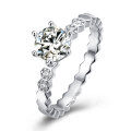 wholesale S925 Sterling Silver Six-Prong Halo Style Moissanite Simulated Diamond Ring for Women, D Color 1ct Engagement Ring Cross-Border E-commerce RING-0-1