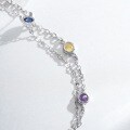 S925 Sterling Silver Double-Layer Bubble Bracelet with Rainbow Fruit-Colored Spaced Diamonds-0-1